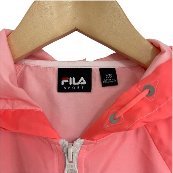 FILA Sport Windbreaker Jacket Ombre Neon Hooded Zipper Lightweight Rain XSmall - Picture 3 of 11